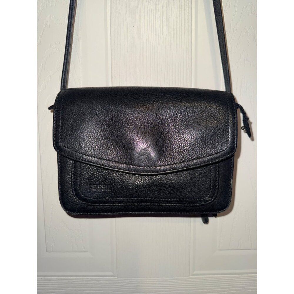 Vintage Fossil Black Leather Crossbody Purse‎ Bag